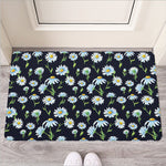 Watercolor Daisy Floral Pattern Print Rubber Doormat