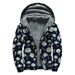Watercolor Daisy Floral Pattern Print Sherpa Lined Zip Up Hoodie
