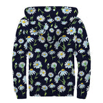 Watercolor Daisy Floral Pattern Print Sherpa Lined Zip Up Hoodie