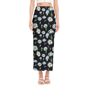 Watercolor Daisy Floral Pattern Print Side Slit Maxi Skirt