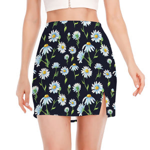 Watercolor Daisy Floral Pattern Print Side Slit Mini Skirt