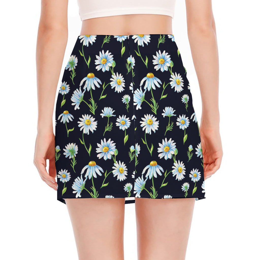 Watercolor Daisy Floral Pattern Print Side Slit Mini Skirt