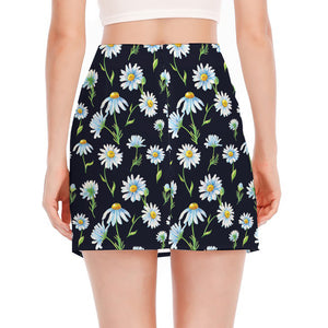 Watercolor Daisy Floral Pattern Print Side Slit Mini Skirt