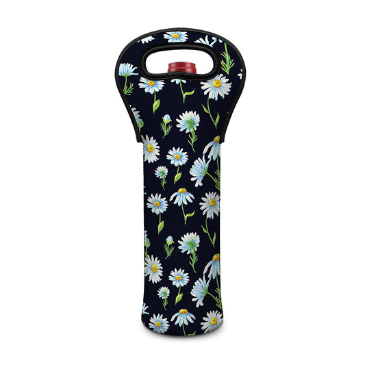 Watercolor Daisy Floral Pattern Print Single Neoprene Wine Tote