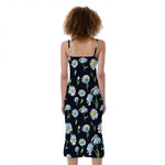 Watercolor Daisy Floral Pattern Print Slim Fit Midi Cami Dress