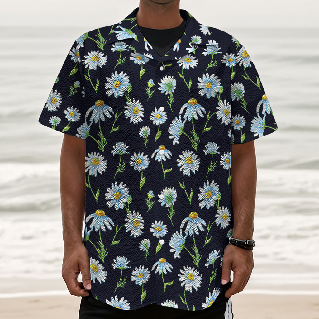 Watercolor Daisy Floral Pattern Print Textured Short Sleeve Shirt