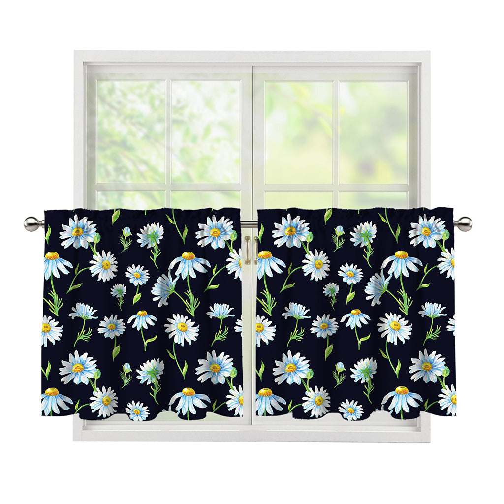 Watercolor Daisy Floral Pattern Print Tier Curtains