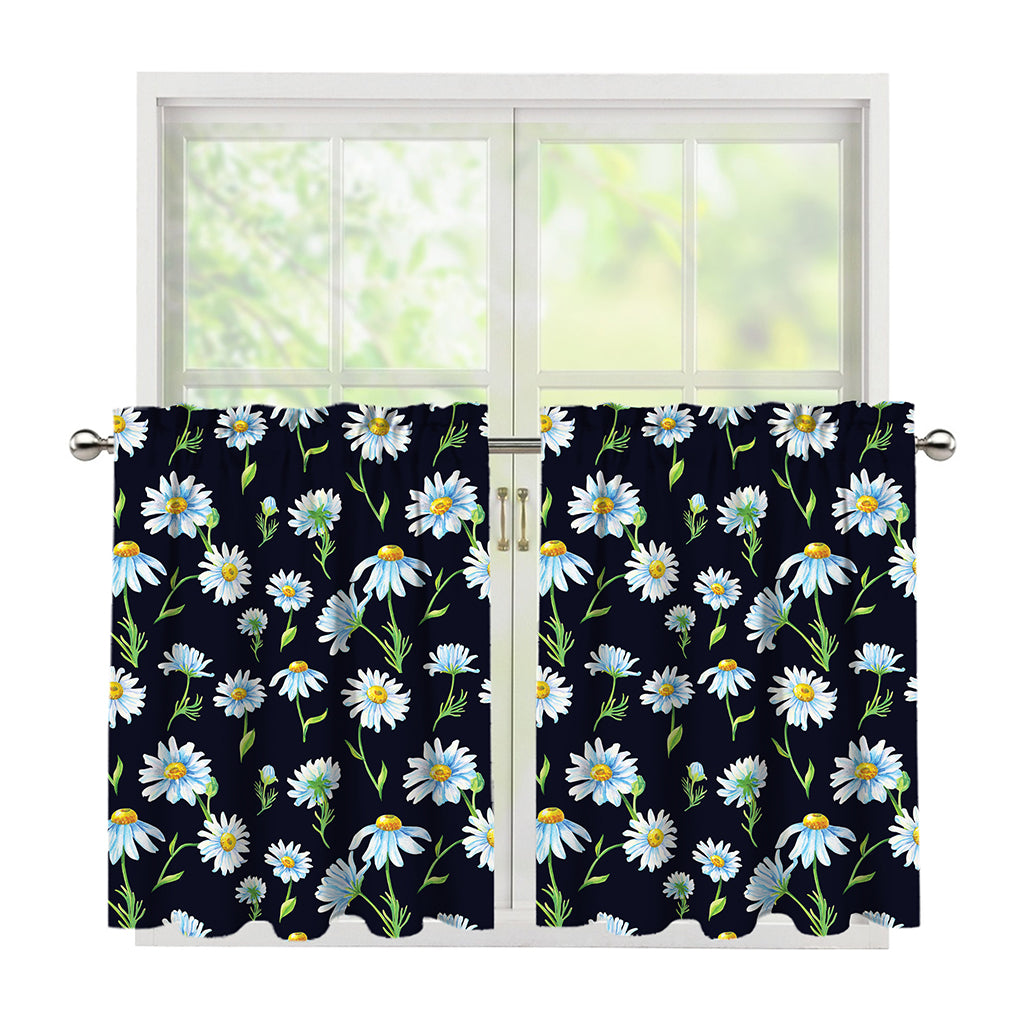 Watercolor Daisy Floral Pattern Print Tier Curtains