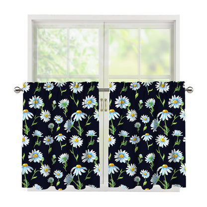 Watercolor Daisy Floral Pattern Print Tier Curtains