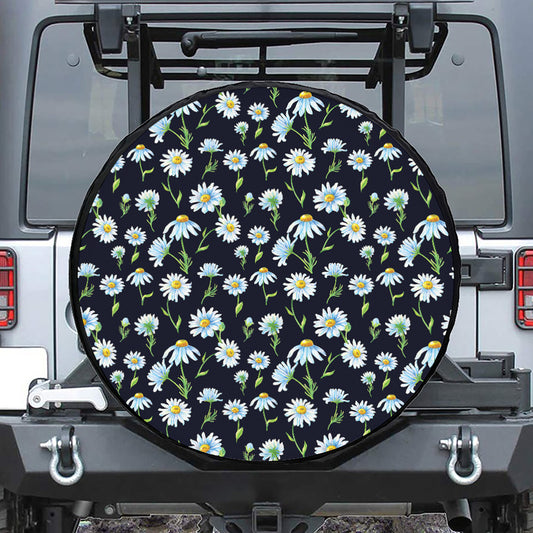Watercolor Daisy Floral Pattern Print Tire Cover