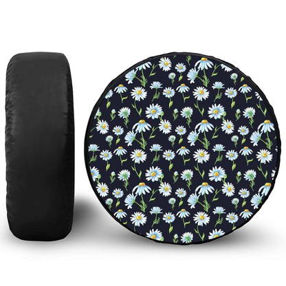 Watercolor Daisy Floral Pattern Print Tire Cover