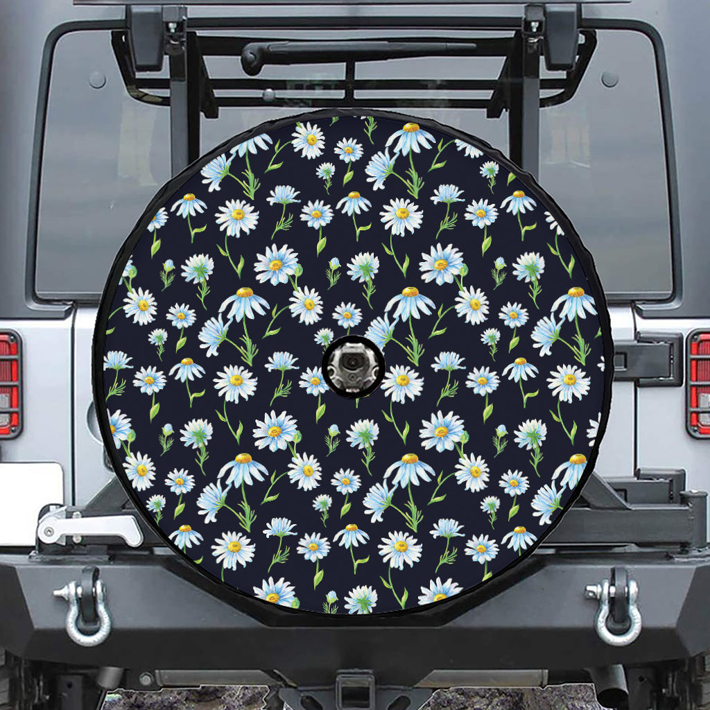 Watercolor Daisy Floral Pattern Print Tire Cover With Camera Hole