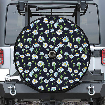 Watercolor Daisy Floral Pattern Print Tire Cover With Camera Hole