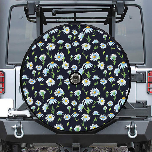 Watercolor Daisy Floral Pattern Print Tire Cover With Camera Hole