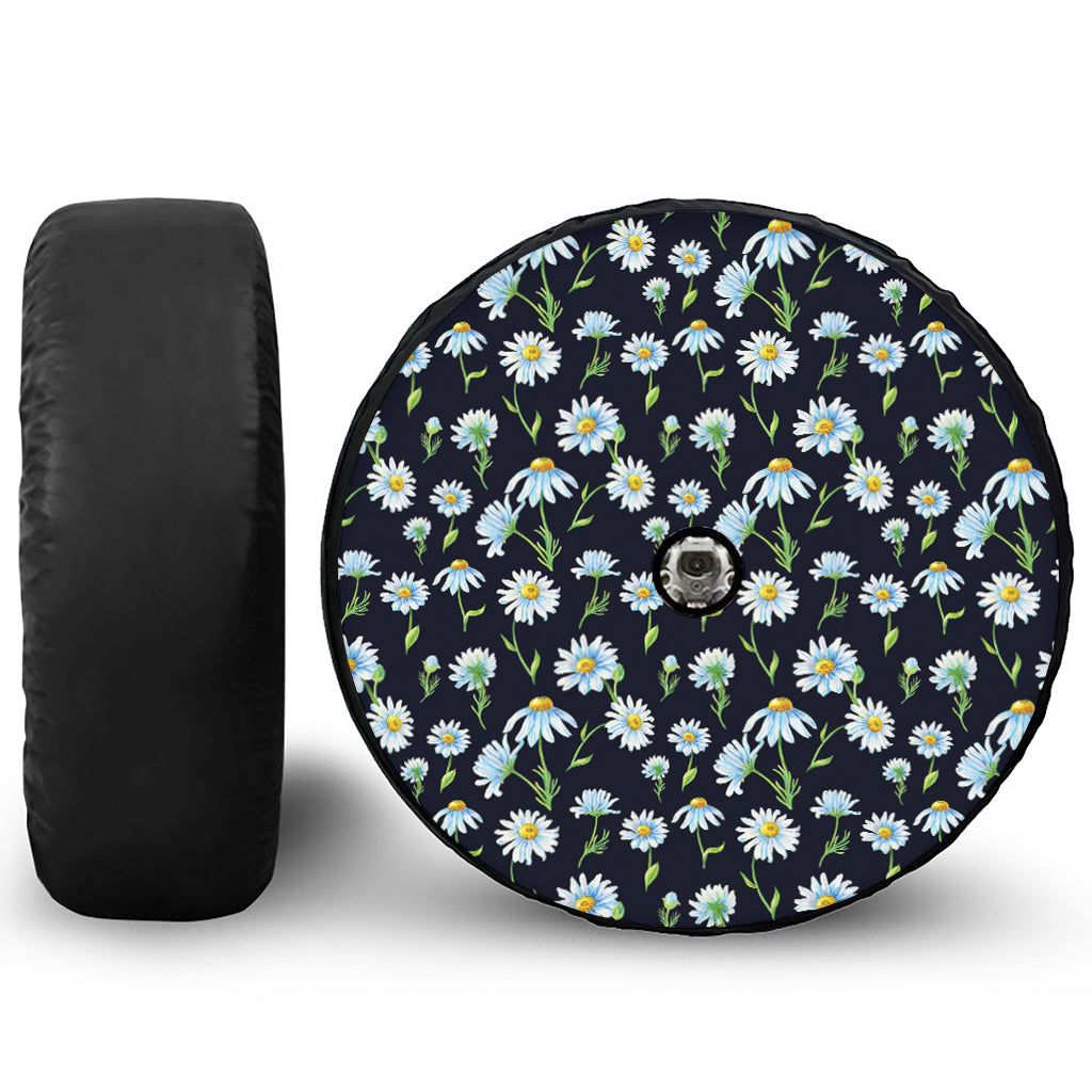 Watercolor Daisy Floral Pattern Print Tire Cover With Camera Hole