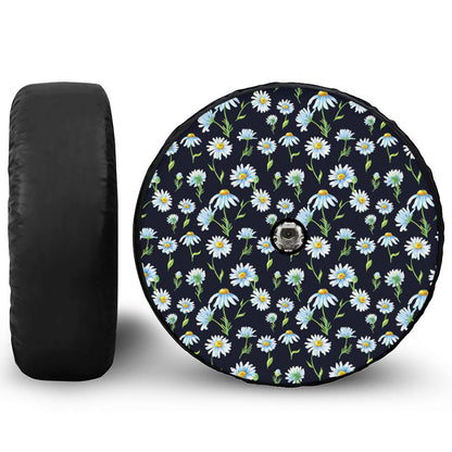 Watercolor Daisy Floral Pattern Print Tire Cover With Camera Hole