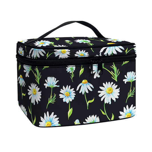 Watercolor Daisy Floral Pattern Print Travel Makeup Bag