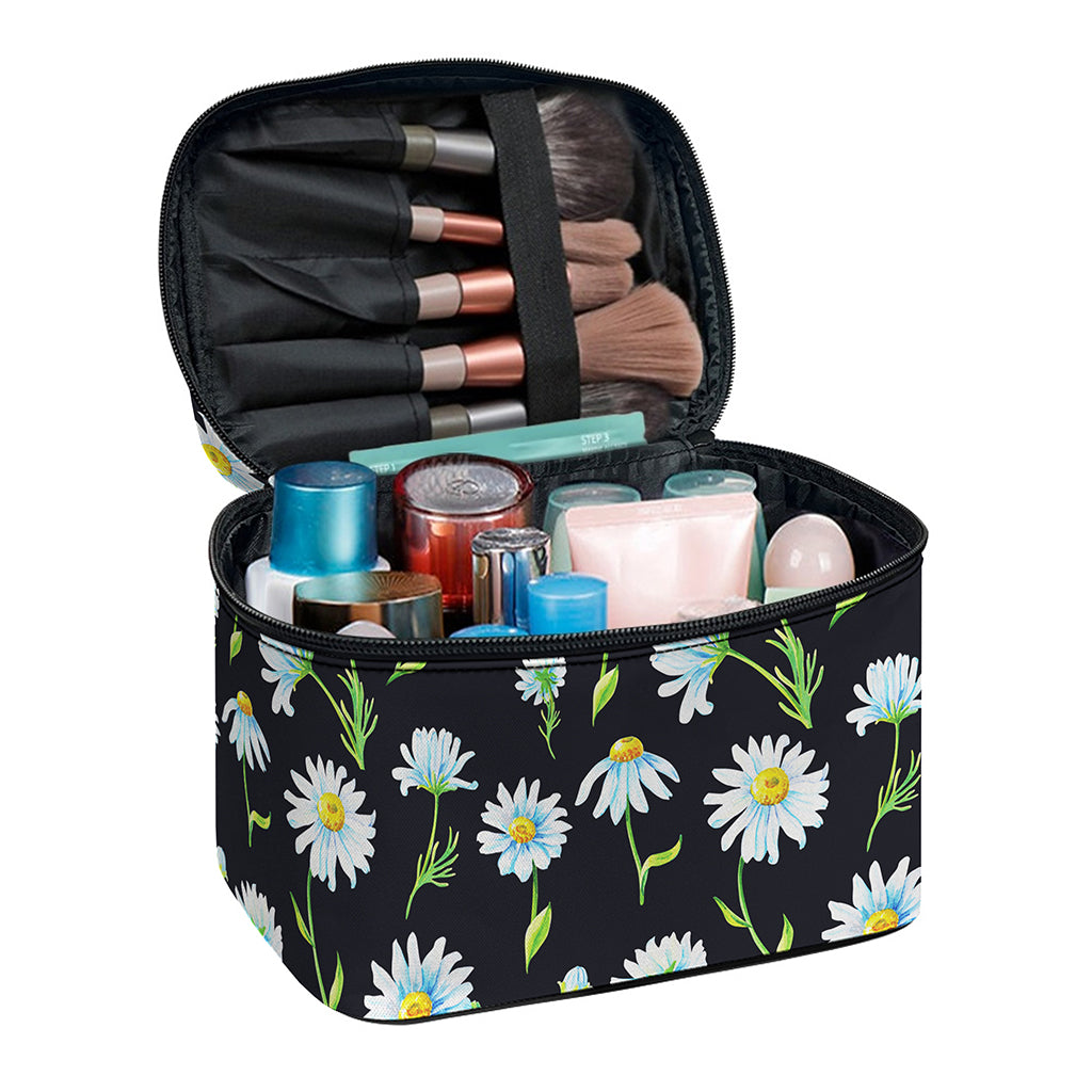 Watercolor Daisy Floral Pattern Print Travel Makeup Bag