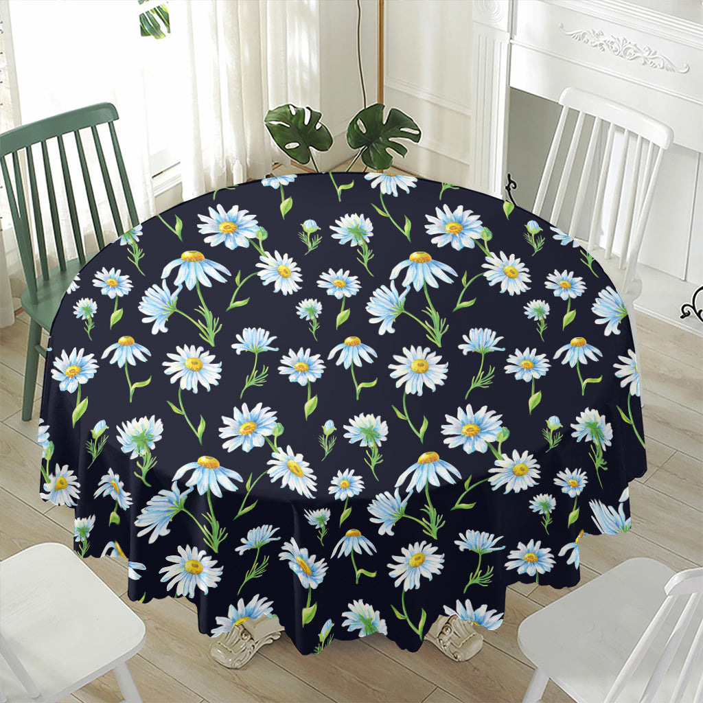 Watercolor Daisy Floral Pattern Print Waterproof Round Tablecloth