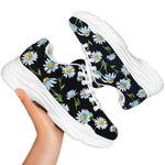 Watercolor Daisy Floral Pattern Print White Chunky Shoes