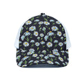 Watercolor Daisy Floral Pattern Print White Mesh Trucker Hat