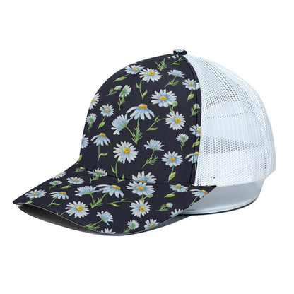 Watercolor Daisy Floral Pattern Print White Mesh Trucker Cap