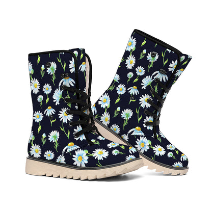Watercolor Daisy Floral Pattern Print Winter Boots