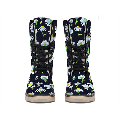 Watercolor Daisy Floral Pattern Print Winter Boots