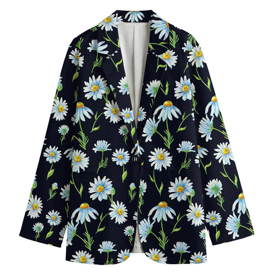 Watercolor Daisy Floral Pattern Print Women's Blazer