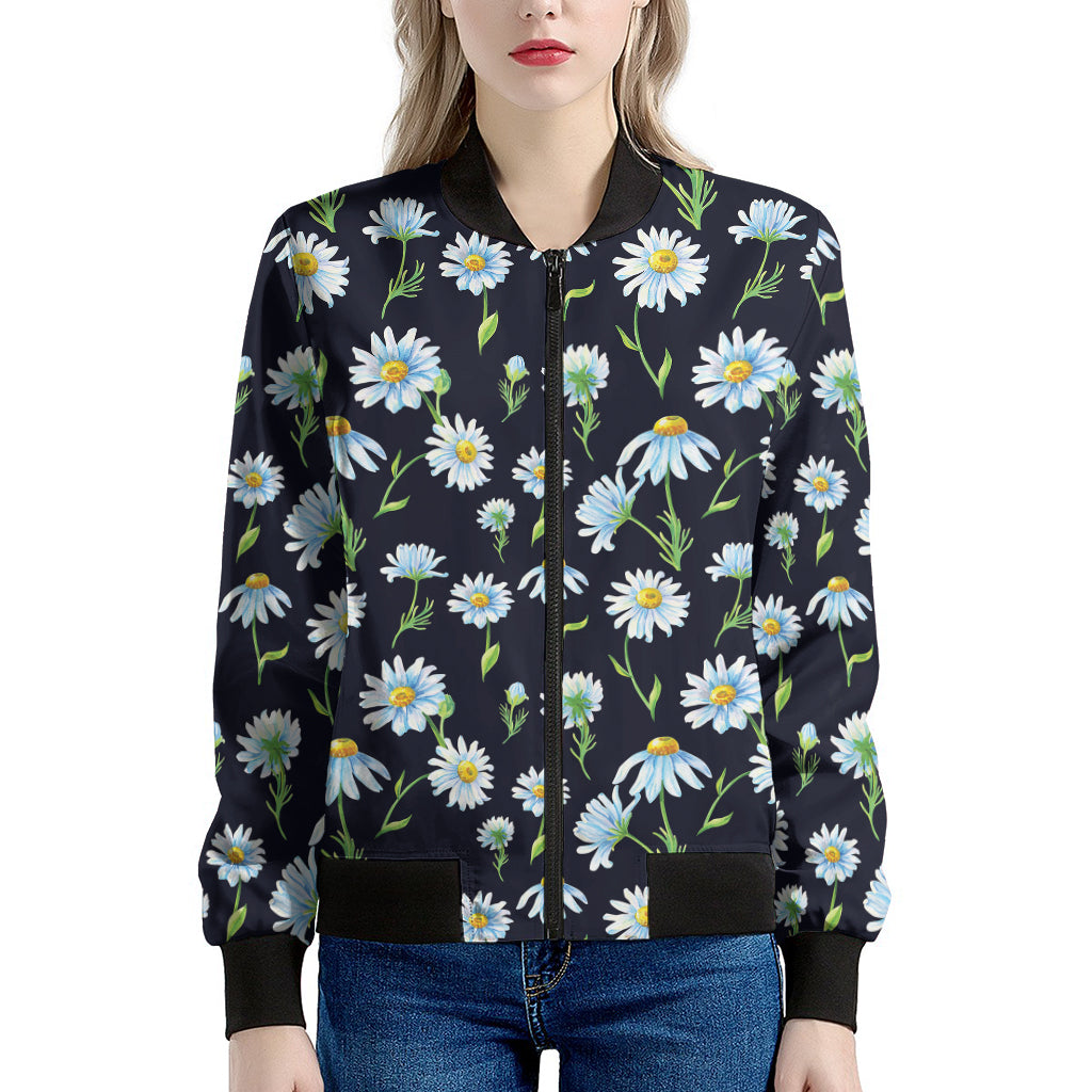 Watercolor Daisy Floral Pattern Print Women's Bomber Jacket