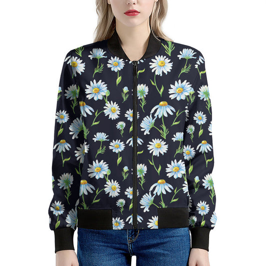 Watercolor Daisy Floral Pattern Print Women's Bomber Jacket