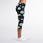Watercolor Daisy Floral Pattern Print Women's Capri Leggings