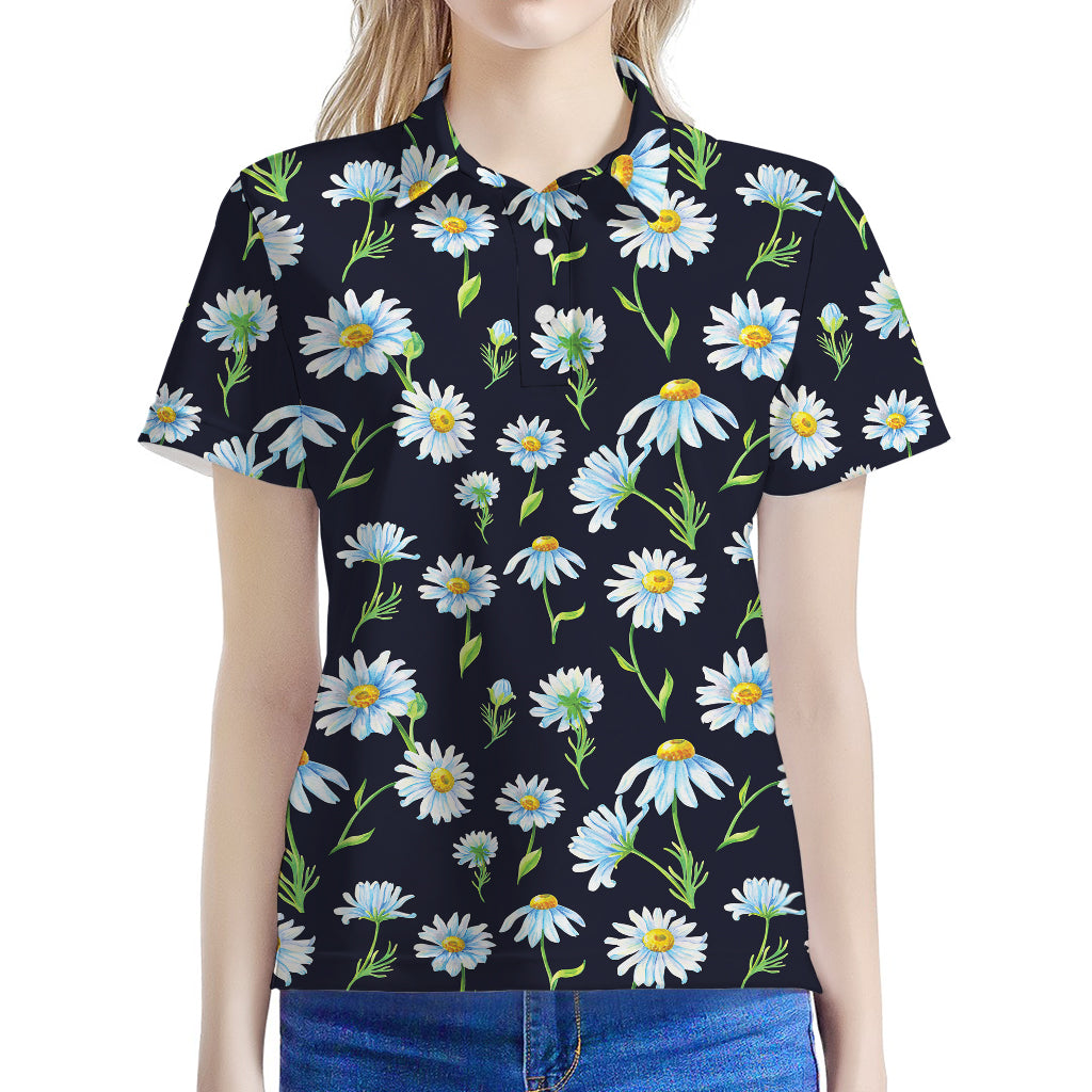 Watercolor Daisy Floral Pattern Print Women's Polo Shirt