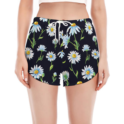 Watercolor Daisy Floral Pattern Print Women's Split Running Shorts