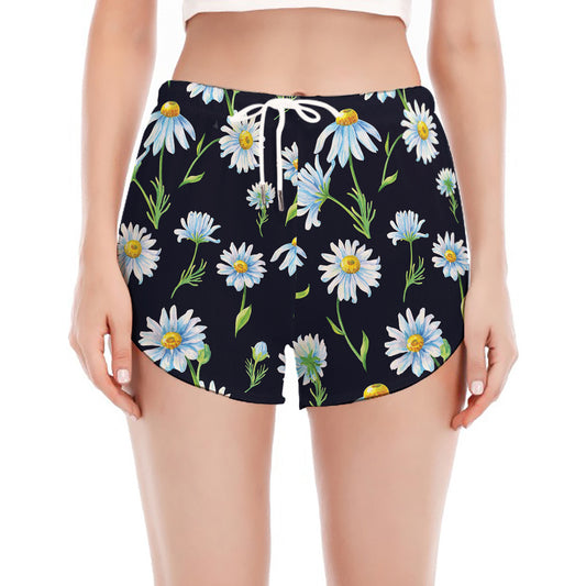 Watercolor Daisy Floral Pattern Print Women's Split Running Shorts