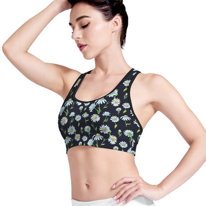 Watercolor Daisy Floral Pattern Print Women's Sports Bra