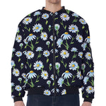 Watercolor Daisy Floral Pattern Print Zip Sleeve Bomber Jacket