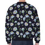 Watercolor Daisy Floral Pattern Print Zip Sleeve Bomber Jacket