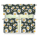 Watercolor Daisy Flower Pattern Print 3 Piece Kitchen Curtains