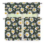 Watercolor Daisy Flower Pattern Print 3 Piece Kitchen Curtains
