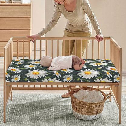 Watercolor Daisy Flower Pattern Print Baby Crib Sheet