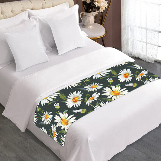 Watercolor Daisy Flower Pattern Print Bed Runner