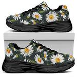 Watercolor Daisy Flower Pattern Print Black Chunky Shoes