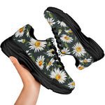 Watercolor Daisy Flower Pattern Print Black Chunky Shoes