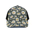 Watercolor Daisy Flower Pattern Print Black Mesh Trucker Hat