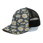 Watercolor Daisy Flower Pattern Print Black Mesh Trucker Cap