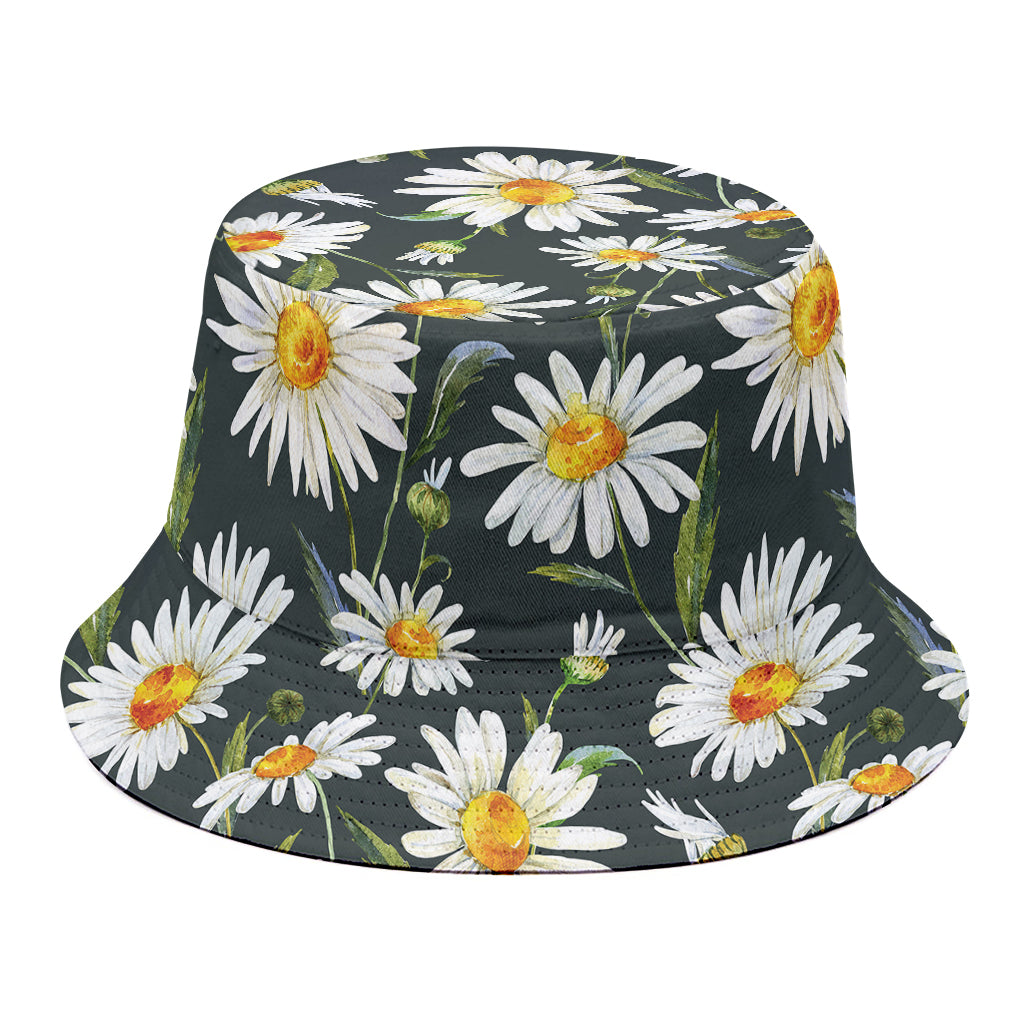 Watercolor Daisy Flower Pattern Print Bucket Hat