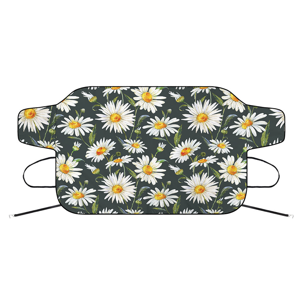 Watercolor Daisy Flower Pattern Print Car Windshield Snow Cover