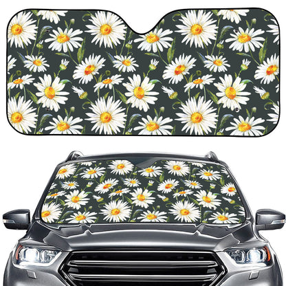 Watercolor Daisy Flower Pattern Print Car Windshield Sun Shade