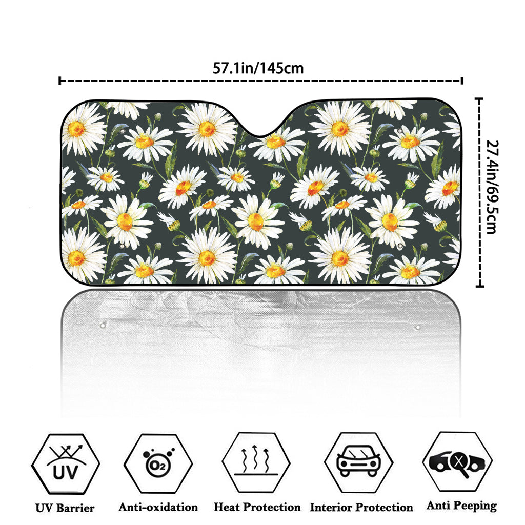 Watercolor Daisy Flower Pattern Print Car Windshield Sun Shade